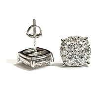 Square Moissanite Stud Earrings 925 Sterling Silver White Gold Plated Screw Back