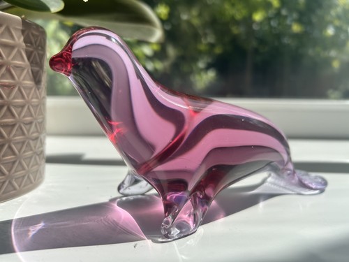 Vintage pink glass seal sea - seal,