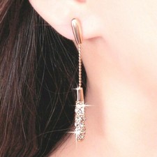 Long Drop Dangle Rose Gold Earrings Or Silver Very Sparkling Diamante Rhinestone