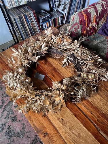 Large christmas gold wreath - christmas,