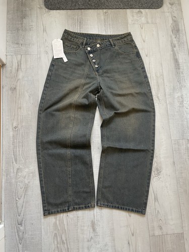 Men baggy jeans angled button - jeans,