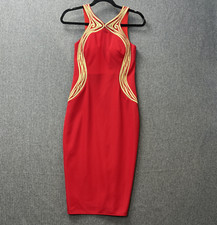 Wish frocks to rock woman's dress size 10 red gold embroidered pencil party