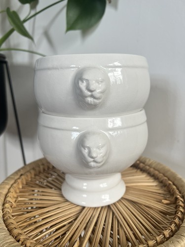 Vtg white ceramic lion head - lion,