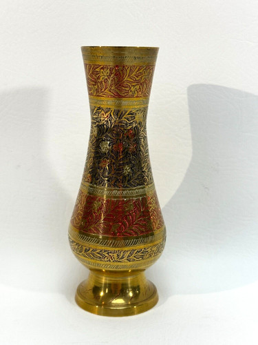 Vintage brass vase engraved - brass,