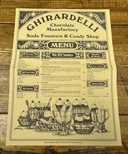 Vintage Restaurant Menu Ghirardelli Chocolate Fountain Candy Shop San Francisco