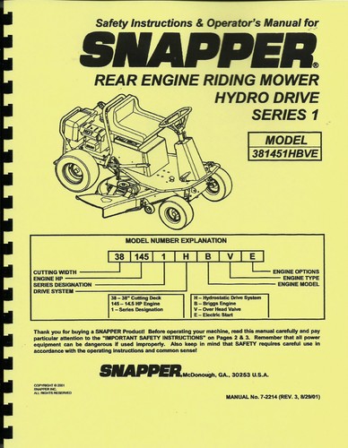 Snapper 381451hbve owner - snapper,