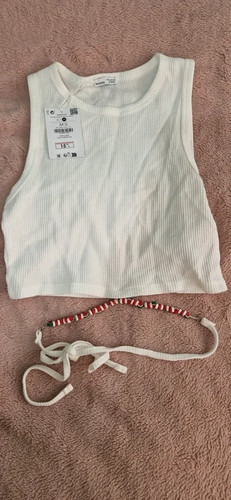 White bershka top with beaded
