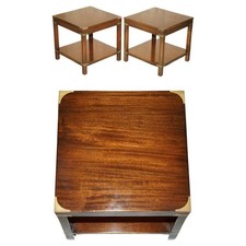 PAIR OF MAHOGANY HARRODS LONDON KENNEDY MILITARY CAMPAIGN HIGH SIDE END TABLES