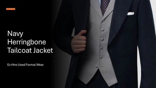 Navy wool herringbone tailcoat - herringbone,
