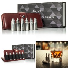 LIVIVO 6 STEEL WHISKEY BULLETS ICE DRINK CHILLER COOLER COLD SHOTS STONES POUCH