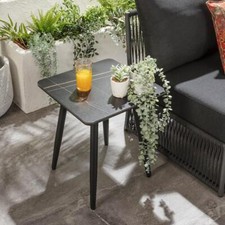 Ceramic Garden Side Table Square Black Marble Effect Aluminium 45cm