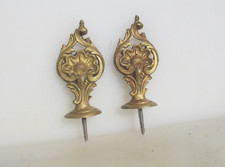Victorian Brass Curtain Pole Rail Ends Antique Finials French Rococo Leaf Old