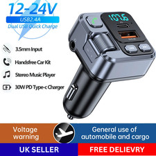 Wireless Car Bluetooth FM Transmitter 5.3 MP3 Player USB Car Charger Adapter UK