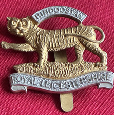 Royal Leicestershire Regiment British Military Cap Badge - Bimetal & brass slide