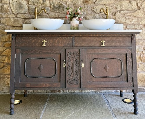 Vintage oak double vanity - vanity, sink