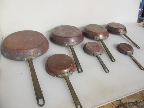 Antique copper frying pan set - pan,