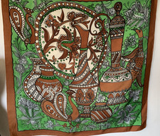 Vtg Green Brown Kalamkari Hand