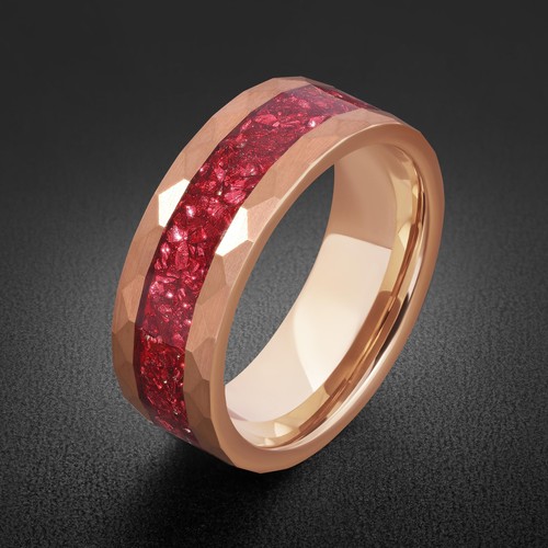 Ruby ring hammered tungsten - ruby,