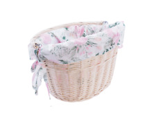 BICYCLE BASKET WICKER WHITE COTTON LINER FRONT ONE CLICK WITH HANDLE