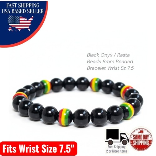 Black onyx rasta beads 8mm - black,
