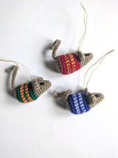 x3 Handmade Crochet Amigurumi Mice in Christmas Jumpers, Tree Decorations