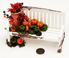 Dolls House Wooden Autumn Themed White Garden Bench Furniture 1:12 Scale tumdee