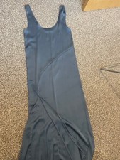 Sleeveless Satin Zara Maxi Dress with Slit in Dark Duck Egg Blue