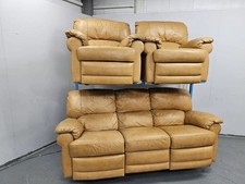 DELIVERY AVAILABLE-Italian Tan Full Leather 3 Piece Suite Recliner Sofa & Chairs