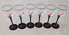 Vintage 1980's Panache tall black stemmed wine glasses with red poppy x 6