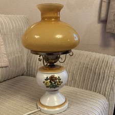 Vintage BHS Retro Ceramic Oil Style Lamp White with  Gold  Flower Dec  38cm 