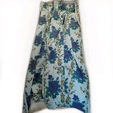 Vintage mid-century cotton turquoise blue roses floral curtains 40" x 80"