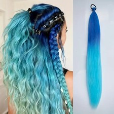 Multicolor Braids Hair Extensions Pastel Rainbow Clip-In Dreadlock Party Festiva