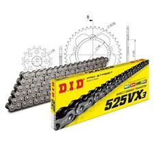 DID Motorcycle Chain Set Alu 525VX3 Rivet Lock Black