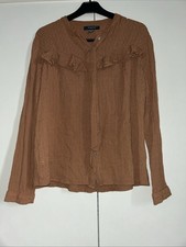 Ladies Autumn Brown Neutral Long Sleeve Shirt Top Blouse Size 14 Primark