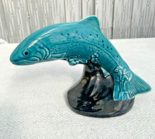 Vintage  Poole Pottery  Blue  & Black LEAPING SALMON Fish