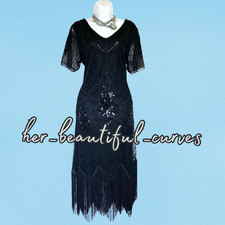 20s GATSBY STYLE SEQUINED BEADED FRINGED OCCASION PARTY DRESS SIZE M fits 12/14