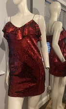 Zara Red sparkly sequins Mini party xmas dress size S #E
