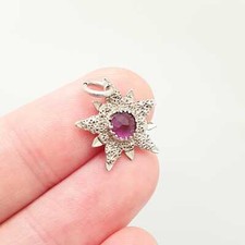 Antique Sterling Silver CHARLES HORNER Star Pendant Amethyst Paste Charm