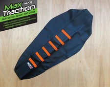 KTM SX SXF SX-F 2023-2025 RIBBED GRIPPER SEAT COVER BLACK + ORANGE STRIPES RIBS