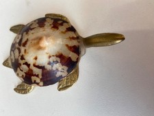 DECORATIVE SEA TURTLE FIGURINE WITH REAL SEA SHELL & GOLD COLOURED METAL CG E15