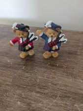 2 Vintage Scottish Ceramic Teddy Bears Playing Bagpipes Made In Scotland 1980s