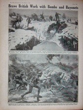 Original Old Vintage Print 1917 Ww1 German Trench Snow British Siers Bayonets
