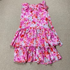 Vintage 60s Dress Womens Size 12 UK Pink Floral Prom Tiered Mini 1960s