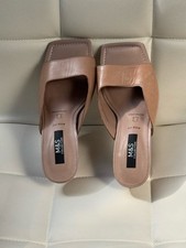 Marks & Spencer Brown Leather Wide Fit Mules Mid Heels Sandals UK 3. Brand New