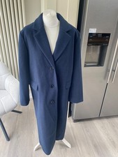 TU NAVY BLUE SINGLE BREASTED LONG LINE MAXI COAT JACKET SIZE 8 10 12 OVERSIZED