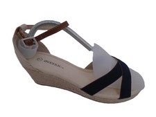 AVENUE NAVY SUEDE TEXTILE ESPADRILLE BEIGE WEDGE LADIES SHOES UK 7 - EUR-40