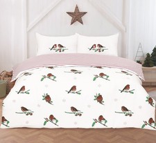 Robin Duvet Cover Reversible Christmas Quilt Cover Bedding Bed Linen Set Single