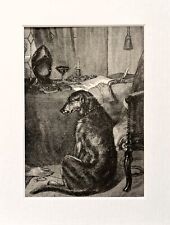 DEERHOUND by EDWIN LANDSEER Print - c.1880 Mounted Antique B&W Wood Engraving