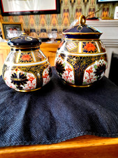 ROYAL CROWN DERBY (2) IMARI 1128 POT POURRI JARS C1916(13CM) & C1918(10CM) EXCON