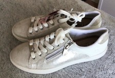 Rieker Silver White Leather Lace Up Side Zip Memosoft Trainers Size 5 New